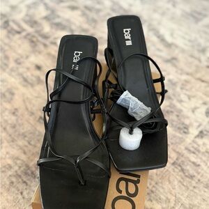 Bar III Black Strappy Square-Toe Heeled Sandals